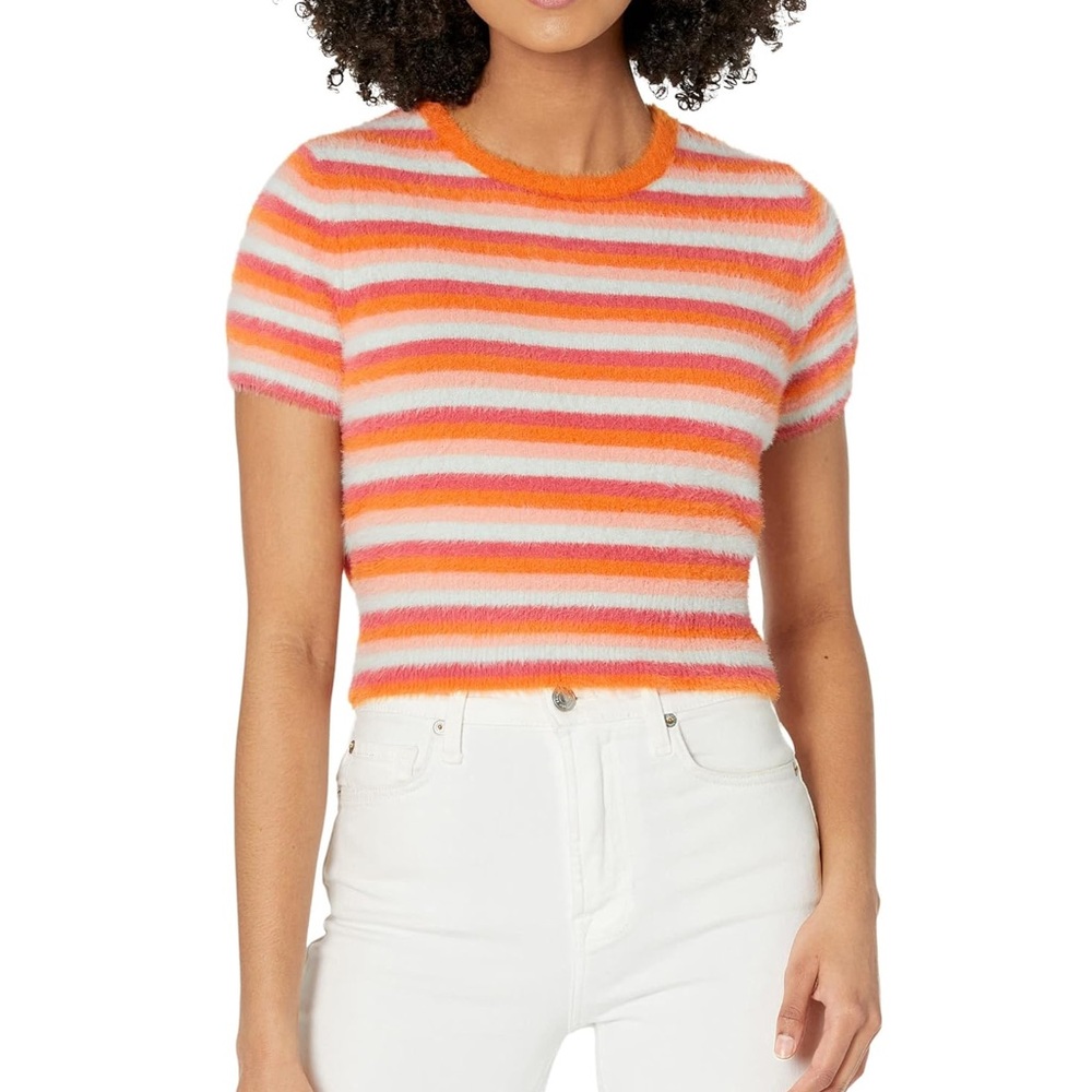 Levi’s Fuzzy Striped Orange and White Sweater Top